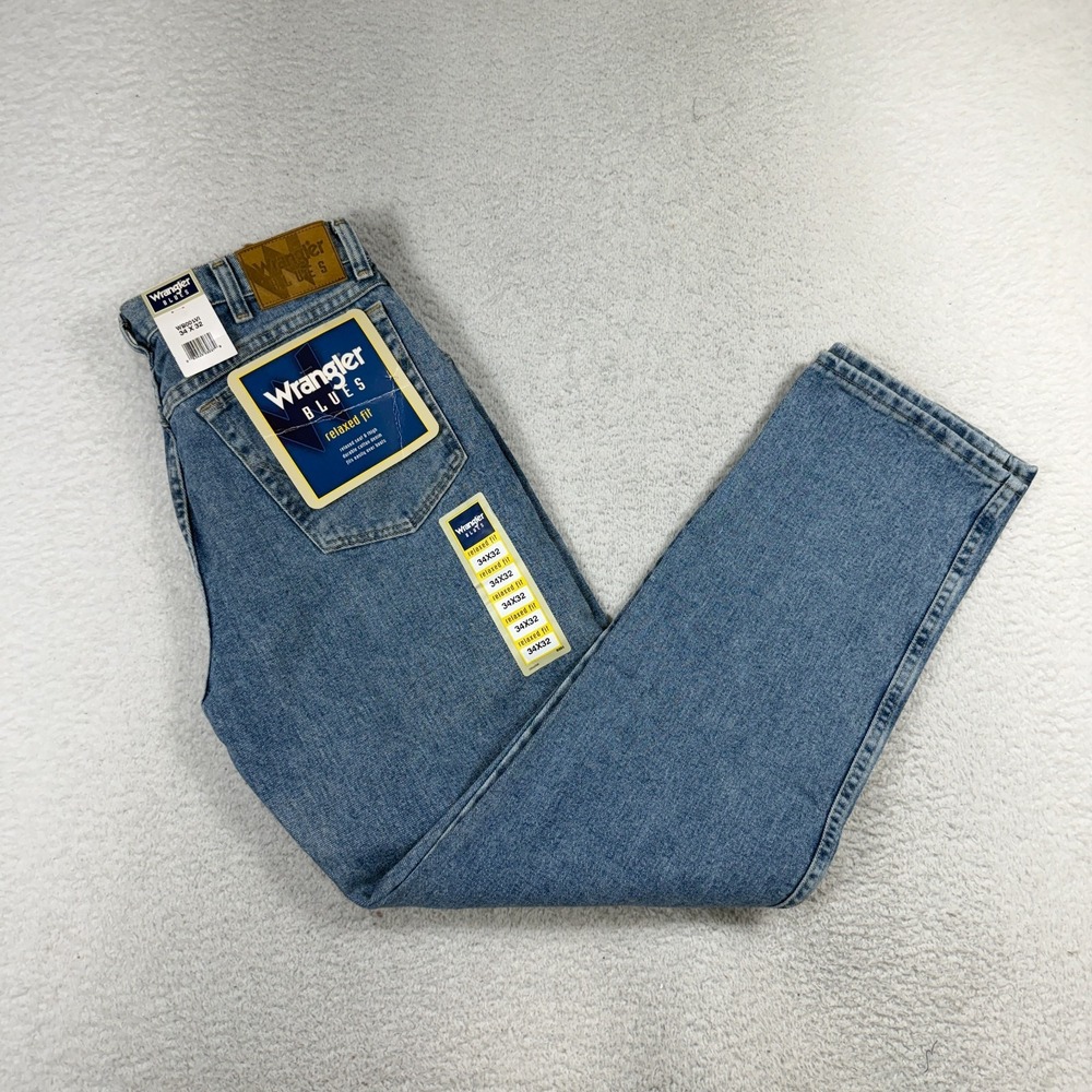 Wrangler Blues Jeans Men 34x32 (Fits 32x31) Blue Denim Pants NWT VTG Stains*